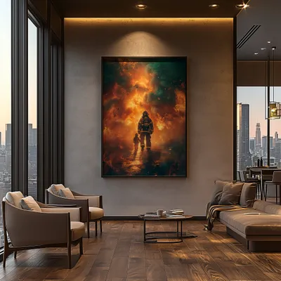 Quadro Bombeiro 'Passos de Coragem' Retangular Retrato