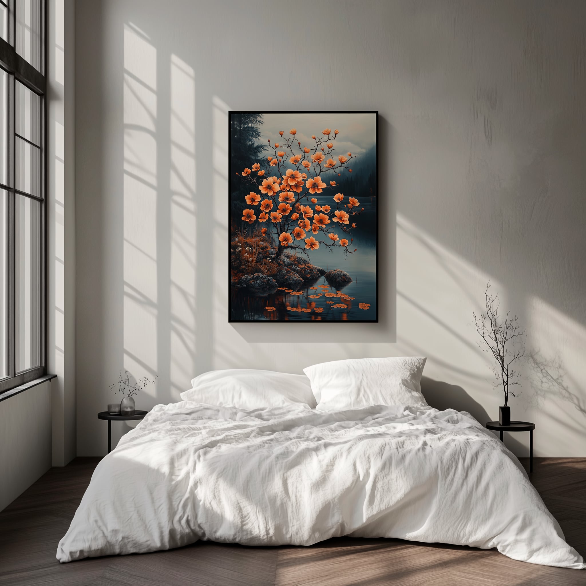 Quadro Cascatas Floridas Lago Turquesa Retangular Retrato