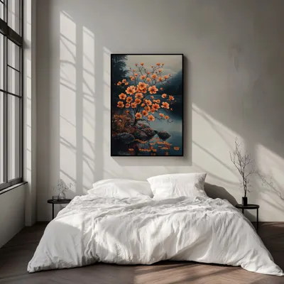 Quadro Cascatas Floridas Lago Turquesa Retangular Retrato