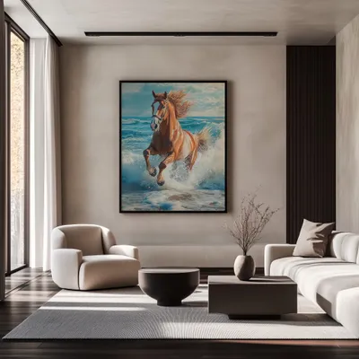 Quadro Cavalo Selvagem na Praia Retangular Retrato