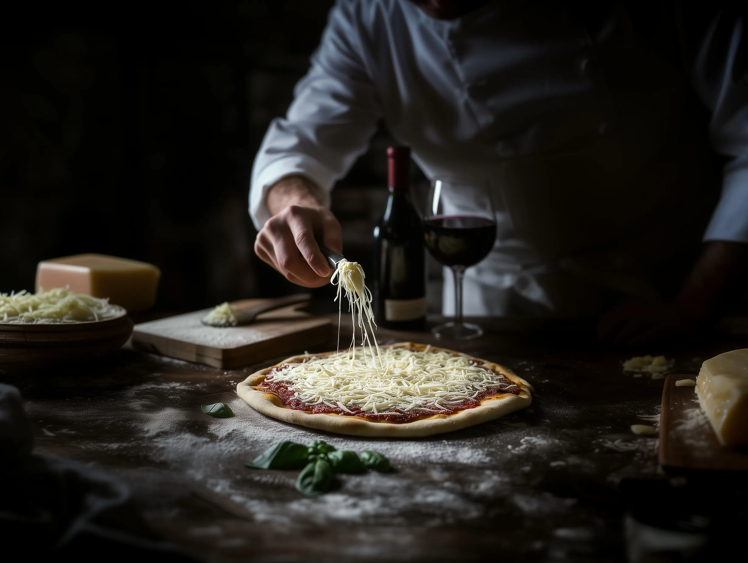 Quadro Chef Preparando Pizza com Queijo Retangular Paisagem