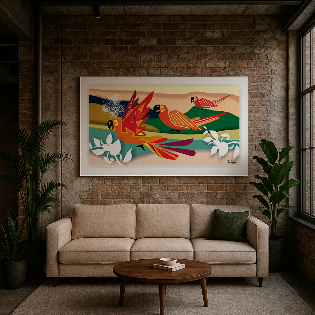 Quadro Cid Vallim | Araras Vermelhas Modernas Panorâmica