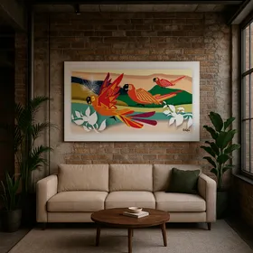 Quadro Cid Vallim | Araras Vermelhas Modernas Panorâmica