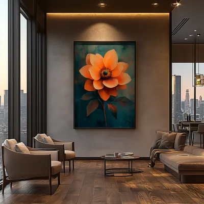 Quadro Flores Laranjas Refletidas no Lago Retangular Retrato