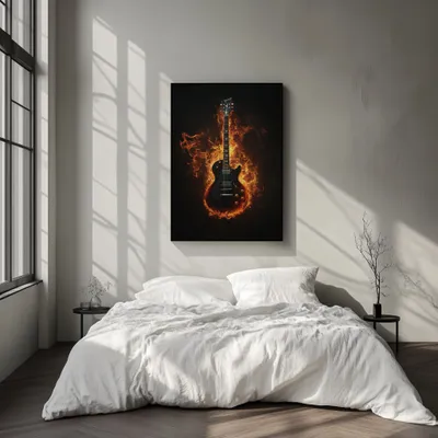 Quadro Guitarra em Chamas Retangular Retrato