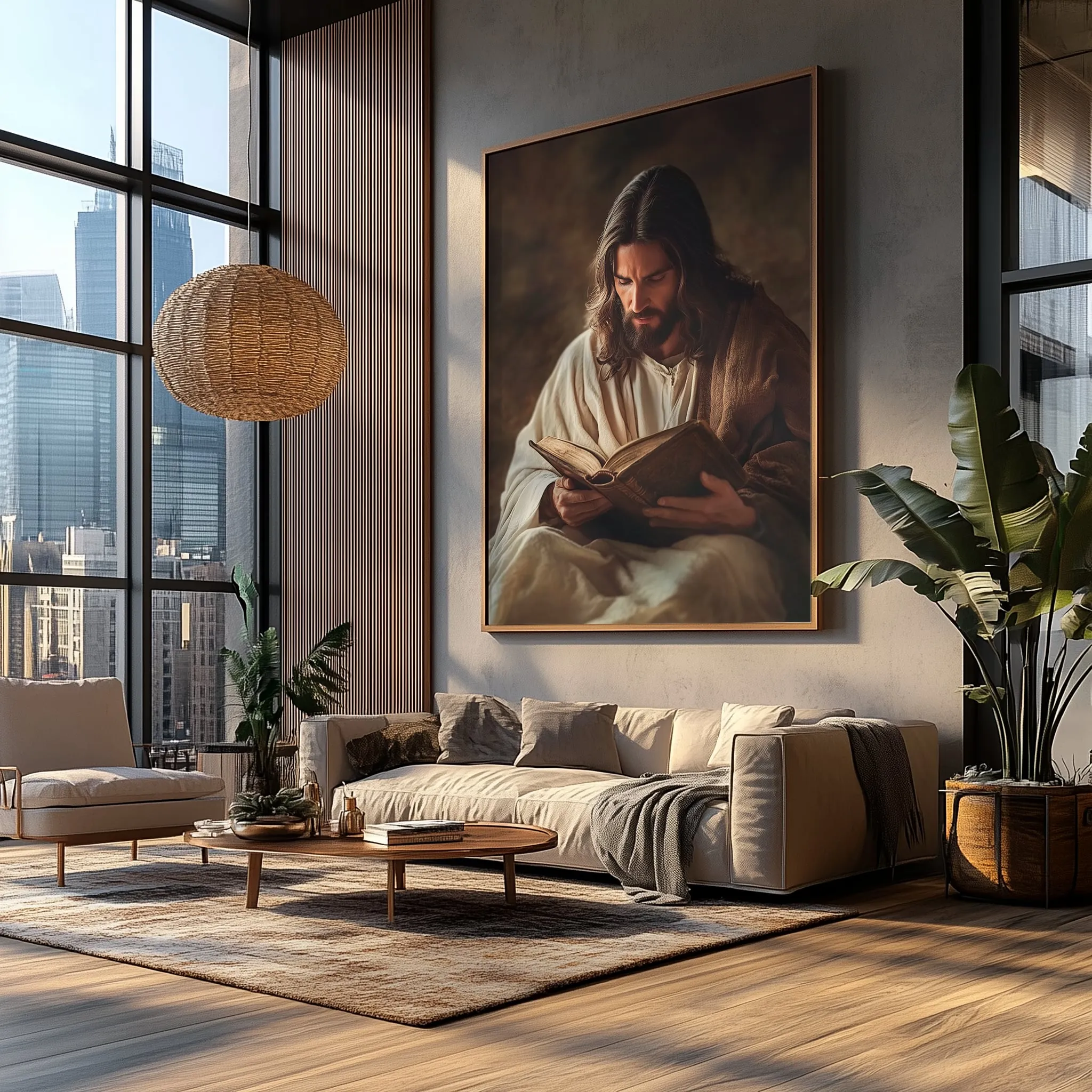 Quadro Jesus em Meditação com as Escrituras Retangular Retrato