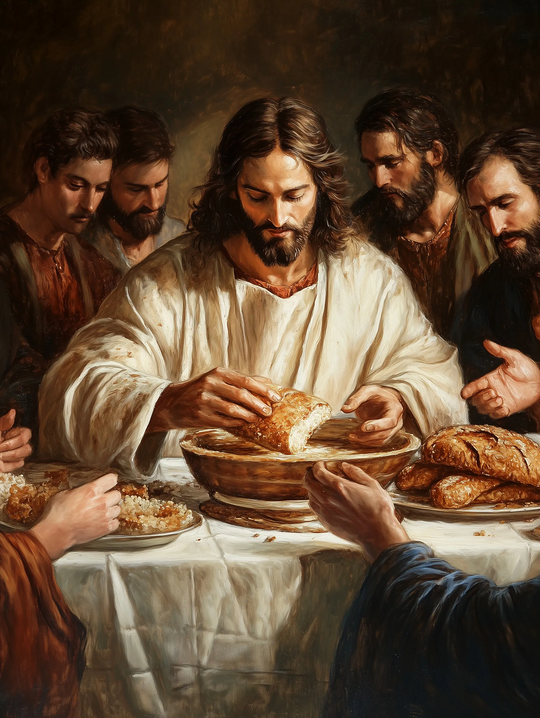 Quadro Jesus Repartindo Pão Retangular Retrato