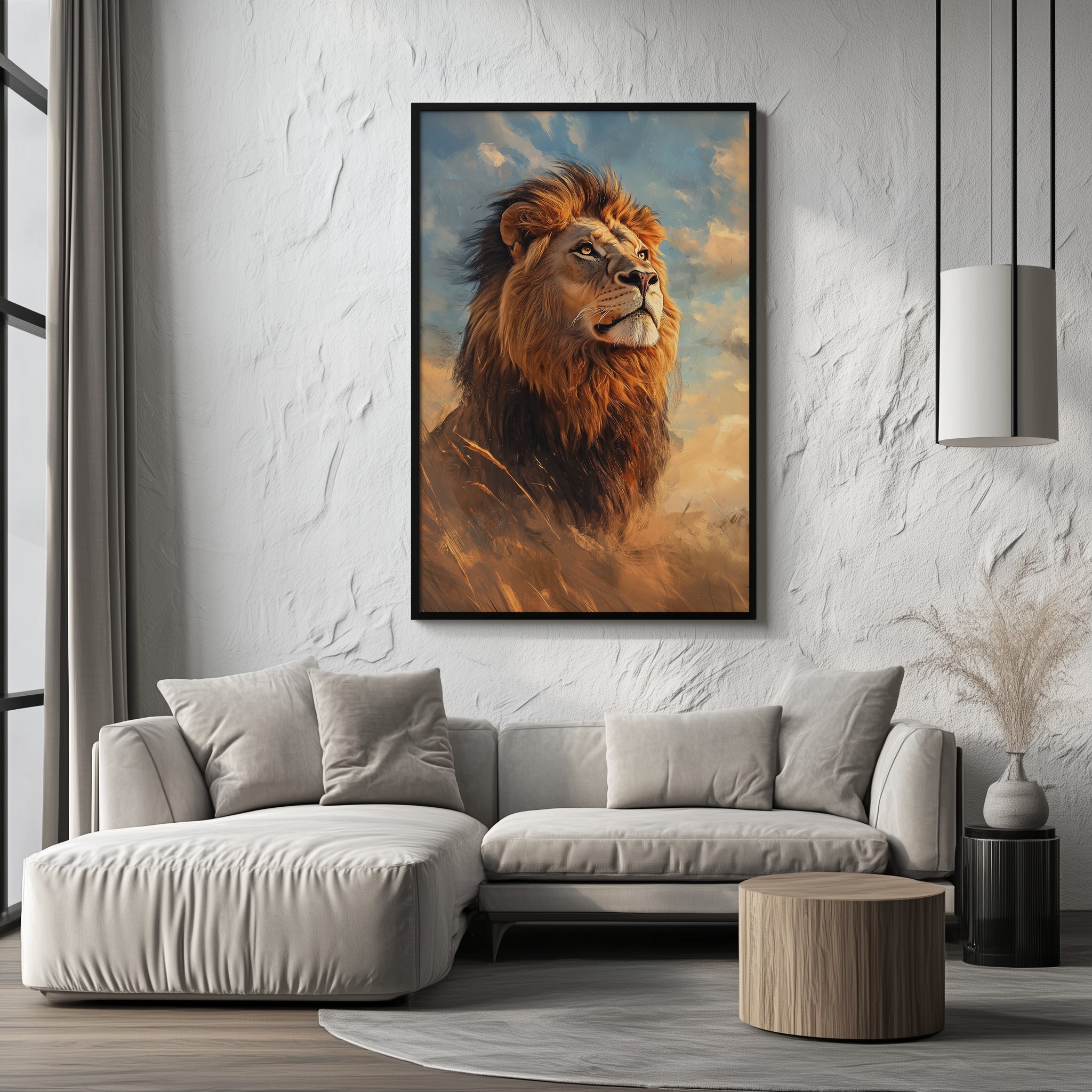 Quadro Leão em Chamas Cósmicas Retangular Retrato