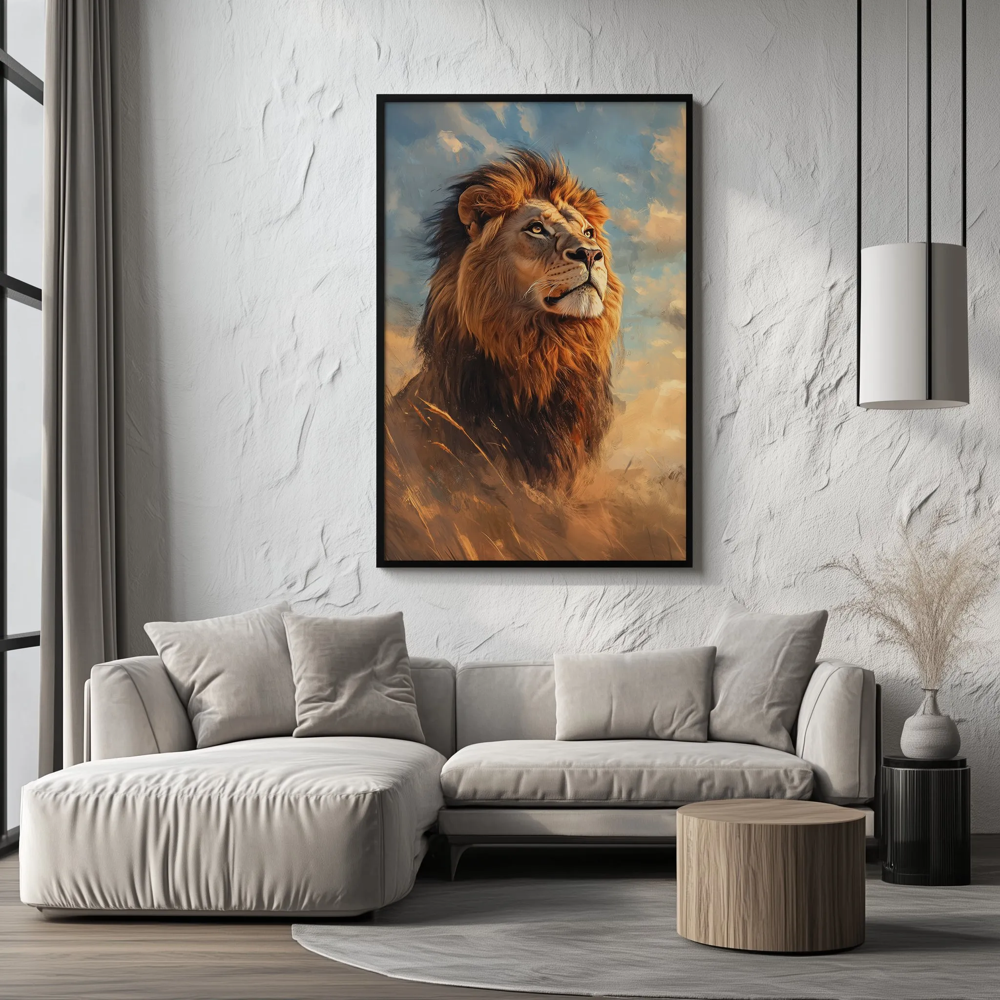 Quadro Leão em Chamas Cósmicas Retangular Retrato