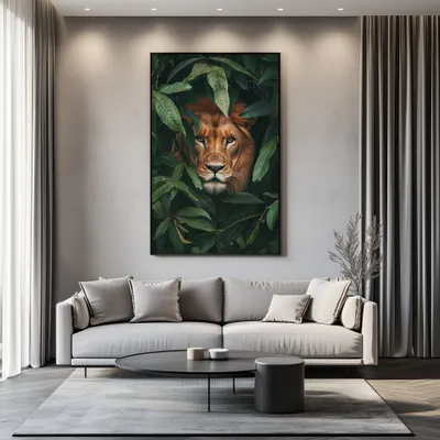 Quadro Leão na Selva Retangular Retrato
