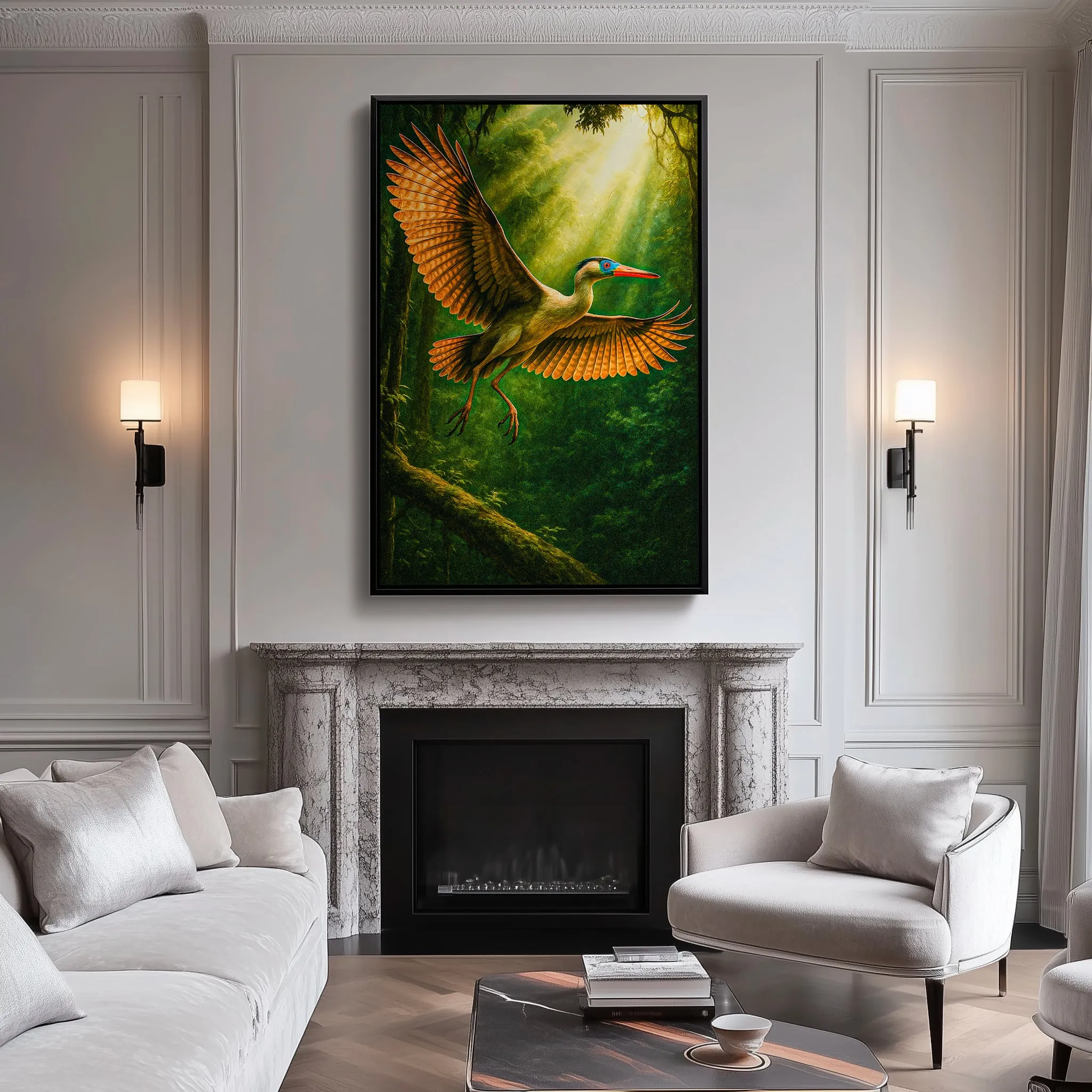 Quadro Maria-Faceira Asas Cobre Floresta Esmeralda Retangular Retrato