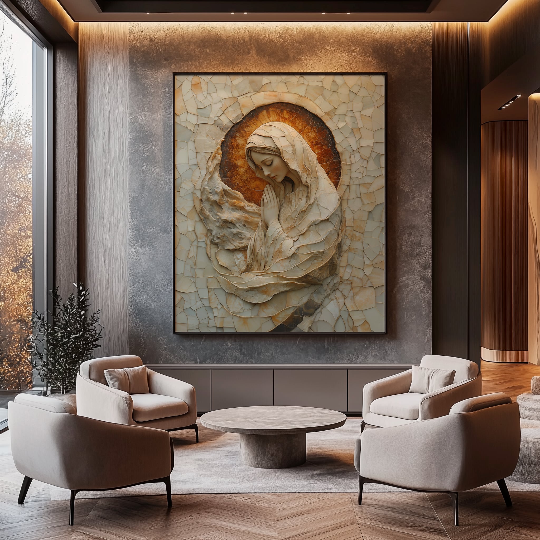 Quadro Nossa Senhora Mosaico de Mármore Retangular Retrato