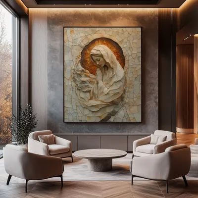 Quadro Nossa Senhora Mosaico de Mármore Retangular Retrato