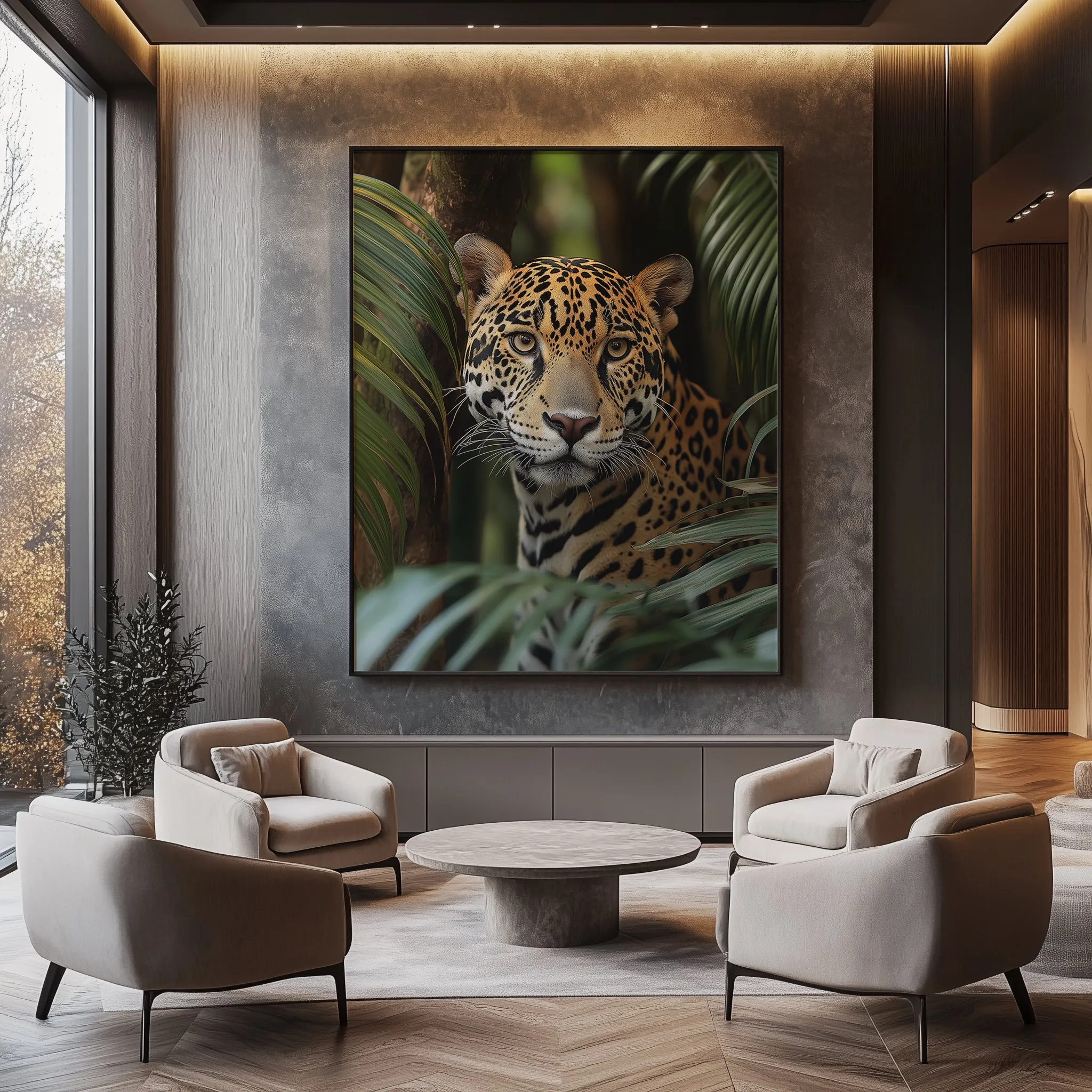 Quadro Onça-Pintada do Pantanal em Preto e Branco Retangular Paisagem