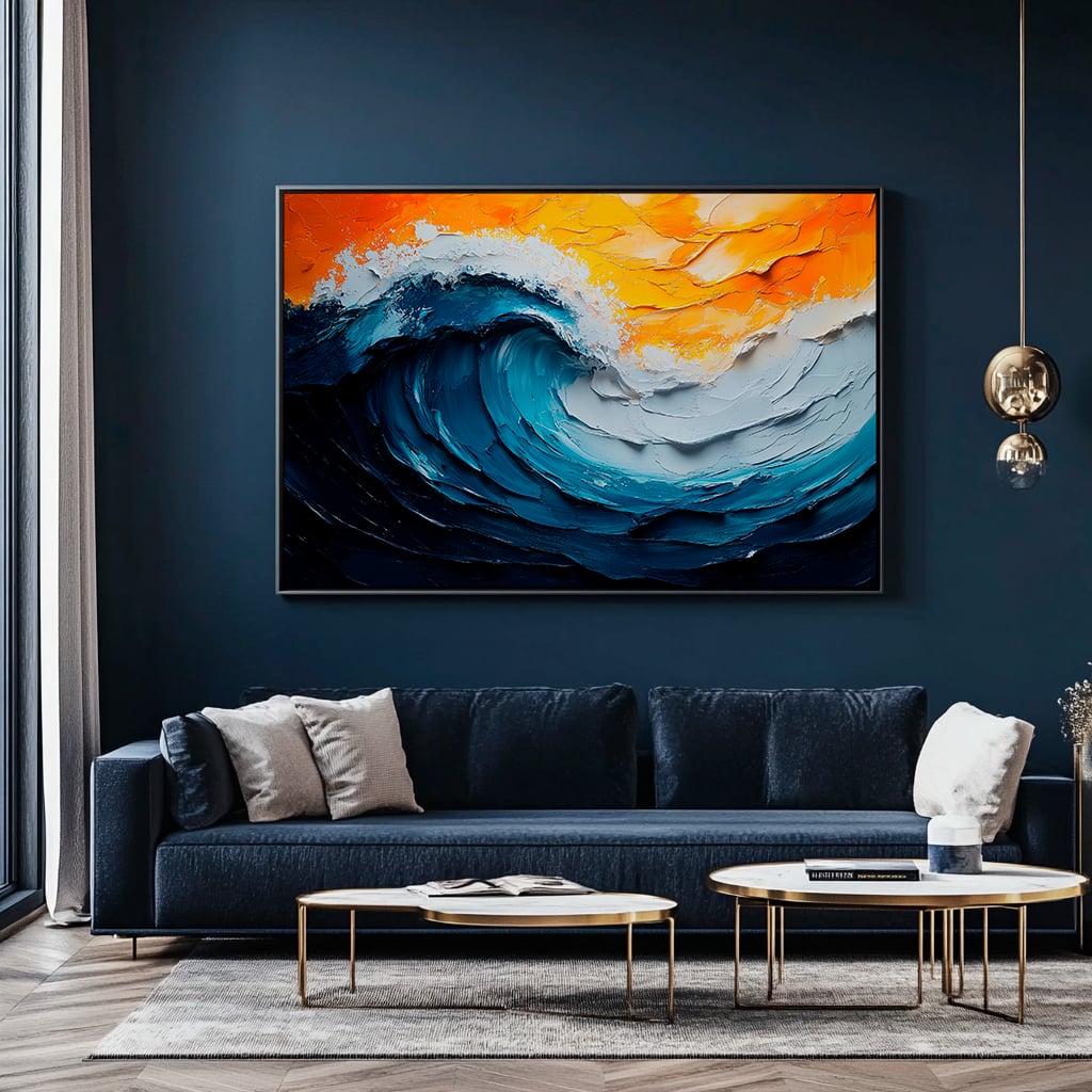 Quadro Ondas de Vidro Retangular Retrato