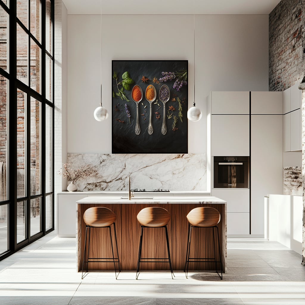 Quadro Temperos Gourmet em Colheres Retangular Retrato