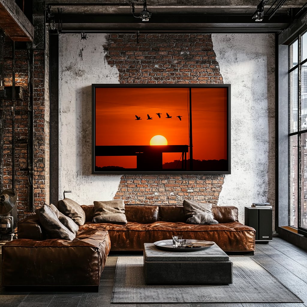 Quadro Voo ao Pôr do Sol Retangular Paisagem