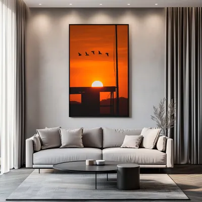 Quadro Voo ao Pôr do Sol Retangular Retrato
